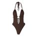 ins Style Fashion Beach Style New Sexy Deep V Hollow Splicing Metal Decoration Backless Neck Onesie_ecoleips.com