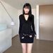 WG142 European And American Cross-border New Style Sexy With A Stylish Scarf, Mature Lady Style, Long-sleeved Black_ecoleips.com