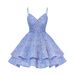 Women's Clothing Dress Blue Sequined Suspender Short Dress Temperament Waist Slimming Strap Dress_ecoleips.com
