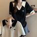 Plus-size Women's Clothing Covers The Belly And Looks Slimming, Polo Collar, Color-blocking Short-sleeve T-shirt, Summer_ecoleips.com