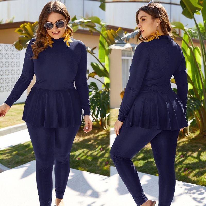Women's Clothing Arabic Large Size Black Conservative Sun Protection Sports Swimsuit High Collar Long Sleeve Diving One Piece Swimsuit_ecoleips.com