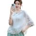 Spring/Summer Loose Embroidered Cotton-Linen Tops, Women's Artistic Frog Button, Ethnic Style Color-Block Three-Quarter_ecoleips.com