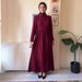 Verve Muslim Women's Abaya Stand Collar Waist-Cinching Dress With Shawl Two-Piece Set (Headscarf Not Included) MSL281_ecoleips.com
