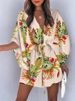 Summer Casual Dress Women Fashion Flying Sleeve V-neck Print Beach Party Dresses Elegant Lace Up Mini Dress Robe Femme 2024 New_ecoleips.com