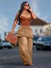 Women's High-Waisted Flare Pants, Retro American Style False Two-Piece Wide-Leg Jeans_ecoleips.com