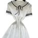 Women's White Short Sleeve Peter Pan Collar Bow Sundress Striped Hem Stretchy Ribbed Knit A-Line Mini Dress Casual Party Dress_ecoleips.com