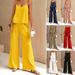 Women's Elegant Two Piece Set Solid Color Round Neck Camisole Wide Leg Pants Bestseller_ecoleips.com