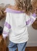 K Casual Versatile Deep V-neck Pullover With Striped Color Blocking Long Sleeved Loose Hoodie Top. No Necklaces Or Other Accessories_ecoleips.com
