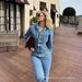 Aria Basics New Spring Autumn Women's Fashion European And American Style Suit Collar Pocket Decorated Waist-Cinching Straight-Leg_ecoleips.com