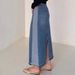 Retro High-Waisted Slimming Denim Skirt For Women With Frayed Edge Slit A-Line Summer Style Casual Elegant Fashion Street Style_ecoleips.com