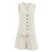Women's Clothing Cotton And Linen Sleeveless Vest Vest Hot Pants Suit_ecoleips.com