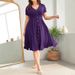 Spring/Summer Solid Color Midi Dress For Women Sexy V Neck Slim Waist Short Sleeve_ecoleips.com