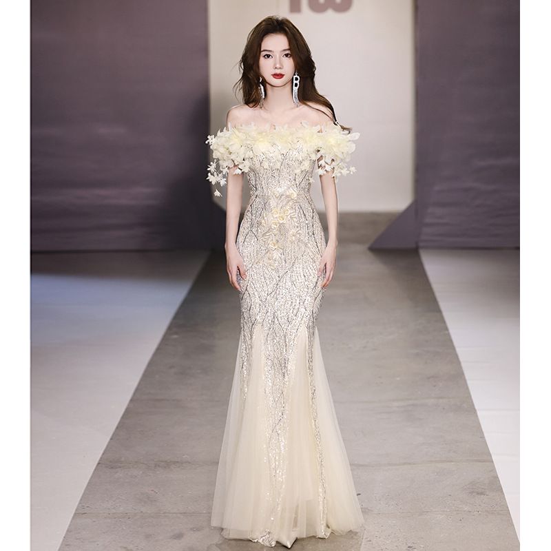 Mermaid Dress 2026, Off-shoulder, High-end, Light Luxury, Niche, Haute Couture, Premium, Sequined, For Annual Meeting_ecoleips.com