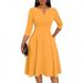 Women's Midi Dress Fitted Flare Three Quarter Sleeve Wedding Guest Dress_ecoleips.com