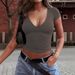 Women's Slim Fit V Neck Short Sleeve T-Shirt Y2K Fashion 2025 New Cross Border Sexy Hot Item_ecoleips.com