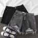 Summer High-Waisted Korean Style Denim Shorts for Women Loose Fit Ripped Tassel A-Line Wide Leg Hot Pants Trendy Brand New Arrival 2026_ecoleips.com