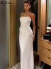 Hugcitar Elegant Strapless Ruched Solid Zipper Sexy Bodycon Maxi Prom Dress 2025 Summer Women Clothes Birthday Party Festival_ecoleips.com