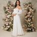 Elegant V-Neck Long Sleeve Maxi Dress – Flowy Chiffon Evening Gown For Women (White, S-XL)_ecoleips.com