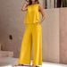 Women's Clothing Hot Selling Solid Color Elegant Two Piece Round Neck Vest And Wide Leg Pants Suit For Women_ecoleips.com