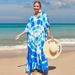 Women's 100% Cotton Beach Cover Up Dress - Boho Print Sun Shirt, Loose Fit Swimwear Cover Up, Vacation Long Sleeve Tunic For Pool_ecoleips.com