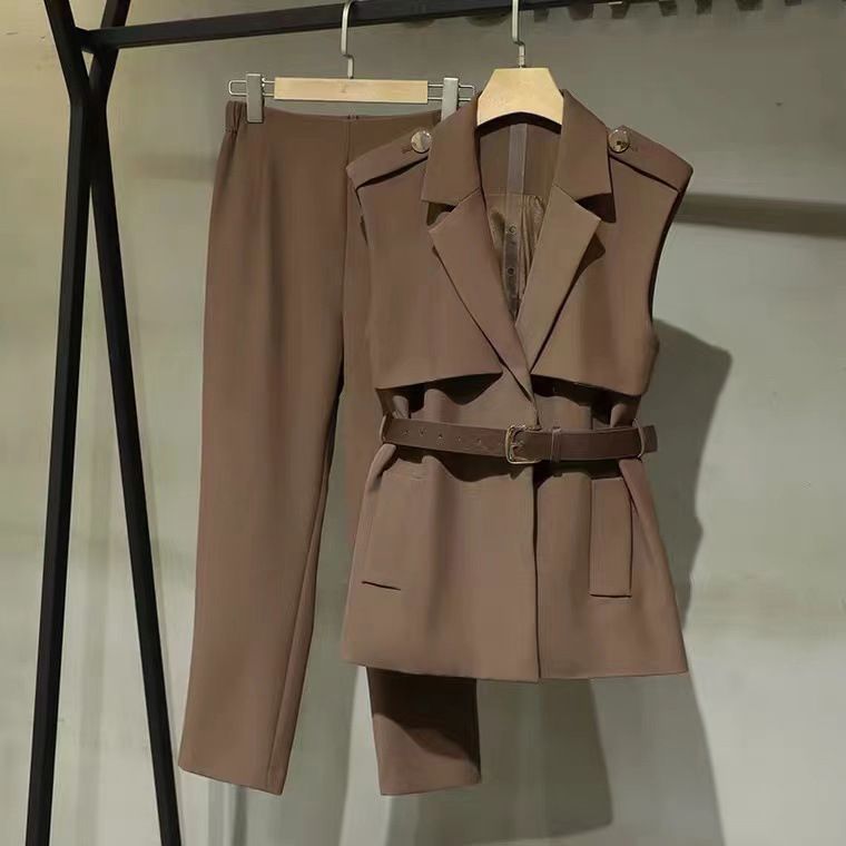 Women's Clothing women's temperament suits women's new professional formal wear sleeveless suit collar jacket two piece suit_ecoleips.com