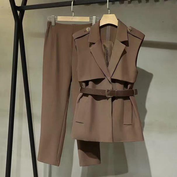 Women's Clothing women's temperament suits women's new professional formal wear sleeveless suit collar jacket two piece suit_ecoleips.com