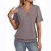 2026 Women Stylish Banded Hem V Neck Short Sleeve Casual Tops_ecoleips.com