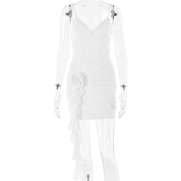 Women Alluring Short Bodycon Dress With Delicate Lace‑Mesh Patchwork, Thin Cami Straps & Open‑Back Detail_ecoleips.com