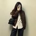 Aria Basics American Style Brown For Women Petite Spring And Autumn New Retro Stand Collar Short Motorcycle PU Leather Jacket_ecoleips.com