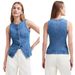 Women's Clothing Summer Women's Sleeveless Slim Fit Denim Vest Round Neck Shoulder Vest For Formal & Casual For Women_ecoleips.com
