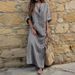 Women's Clothing Women's Style Cotton Linen Yarn Dyed Striped Loose Fit Pocket Dress Long Sleeve For Formal & Casual For Women_ecoleips.com
