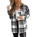 Women's Long Sleeved Lapel Plaid Shirt Casual Temperament Mid Length Coat Autumn Winter New European American Style Comfortable_ecoleips.com