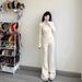 Korean-style White Casual Sports Yoga Outfit For Women, Stand-up Collar Jacket And Flared Pants, 2026 Early Autumn_ecoleips.com
