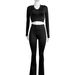 Women's High Waist Short Top Three Piece Suit Micro Flared Casual Sports Set Basic Solid Color_ecoleips.com