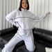 Women's Polyester Blend Stand Collar Zip Hoodie & Striped Drawstring Pants Set - Casual Streetwear (Beige/Light Grey/Black/More, S/M/L/XL)_ecoleips.com