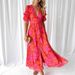 European And American Women's V-Neck Long Dress Short Sleeved Puff Sleeves Elegant Fashionable Buttons Spot Cross Border New 2025_ecoleips.com