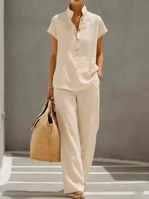 Women's Clothing Women's Casual Cardigan Set Style Solid Color Short Sleeve Lazy Look Fashionable Women's Clothing_ecoleips.com