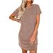 Women Casual Contrast Color Twist Stripe Short Sleeve Dress With Pockets Loose Daily Wear Outfit_ecoleips.com