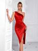 Elegant One-Shoulder Asymmetrical Ruffle Midi Dress For Bridesmaid, Party & Evening Occasions – Slim Fit, Multiple Colors (XS-XL)_ecoleips.com