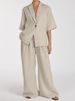 K New Commuter Set Women's Flip Collar Five Sleeve Cardigan Top Loose Wide Leg Pants Two Piece Set_ecoleips.com