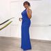 Women's Clothing K3360 Halter Neck Strapless Pearl Chain Decorated Open Back Slit Dress_ecoleips.com