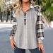 Women's Clothing Autumn Plaid Striped Stitching Retro Pullover Sweater T Shirt_ecoleips.com