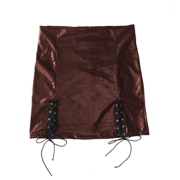 Verve Irregular Women's Short PU Split Tie Waist A-line Versatile Half Skirt_ecoleips.com