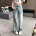 Women's High-Waisted Slim Fit Straight Leg Jeans Lightweight Summer Fashion Washed Blue Distressed Slimming Wide Leg Pants_ecoleips.com