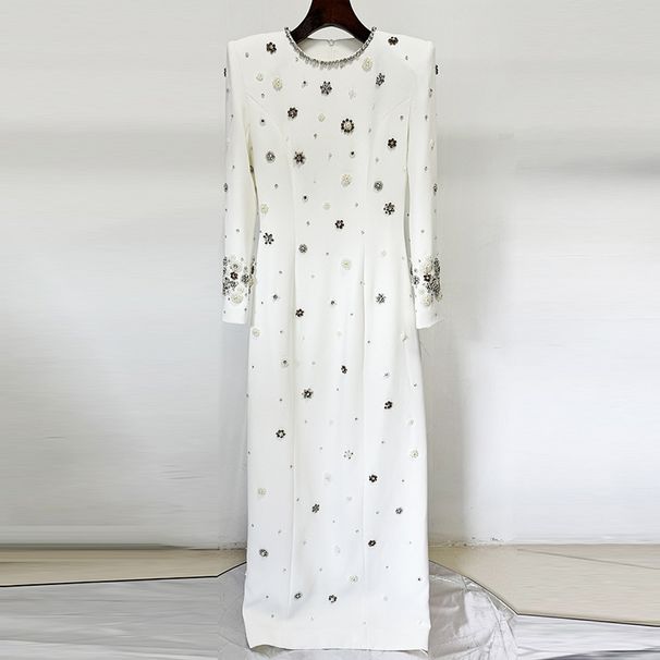 K New Fashion Heavy Industry Nail Bead Inlaid Diamond Slim Fit Long Dress Formal Dress Long Skirt_ecoleips.com