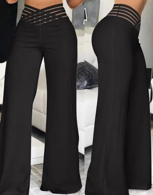 Women's High Waist Wide Leg Trousers Hollow Belt Temperament Commuting Flared Trousers Casual Bottoms_ecoleips.com