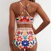Women's 2-Piece High-Waisted Bikini Set, Floral Print U-Plunge Top With Cross Back Ties Comfortable Polyester Fabric_ecoleips.com