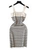 Women's Blue Striped Sundress Wide Strap Square Neck Stretchy Ribbed Knit Bodycon Mini Dress Casual Summer Daily Party Dress_ecoleips.com