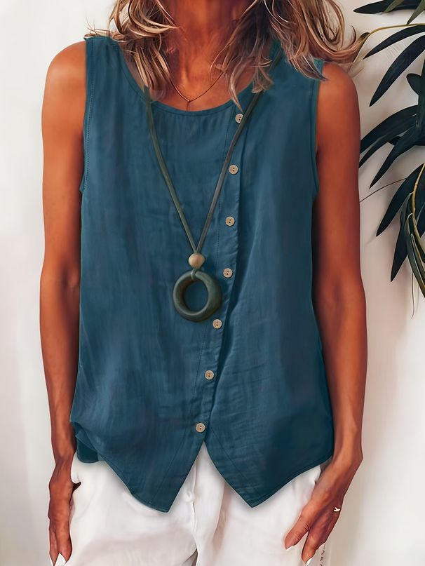 2026 Spring/Summer Cross-Border European And American Women's Fashion New Sleeveless Shirt Single-Breasted Loose Vest_ecoleips.com