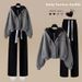 Women's Clothing Relaxed Patchwork Faux Two Piece Hoodie Set With Straight Leg Wide Leg Pants Casual Loose Fitting Clothing_ecoleips.com